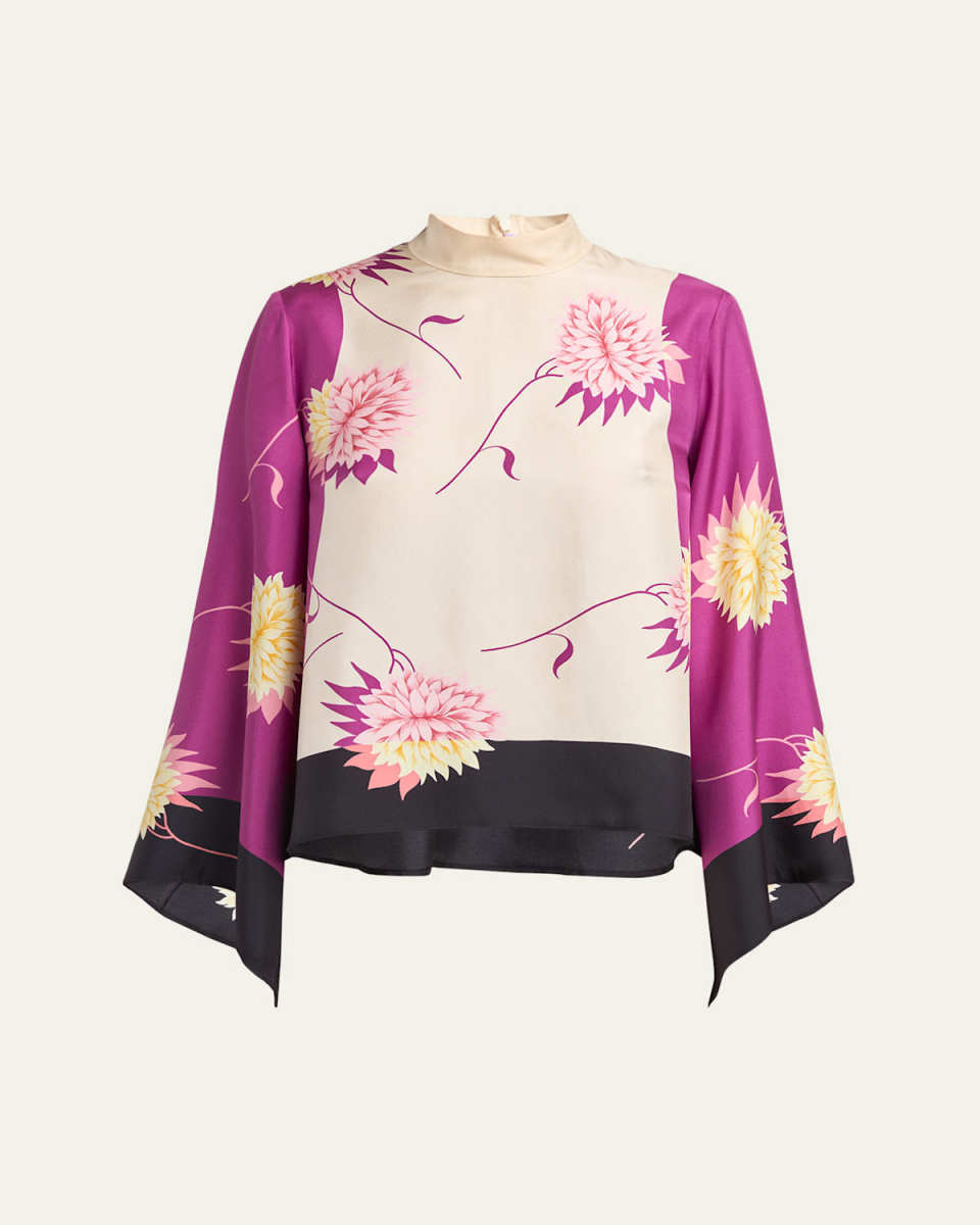 Make An Exit Floral Wide Sleeve Silk Top